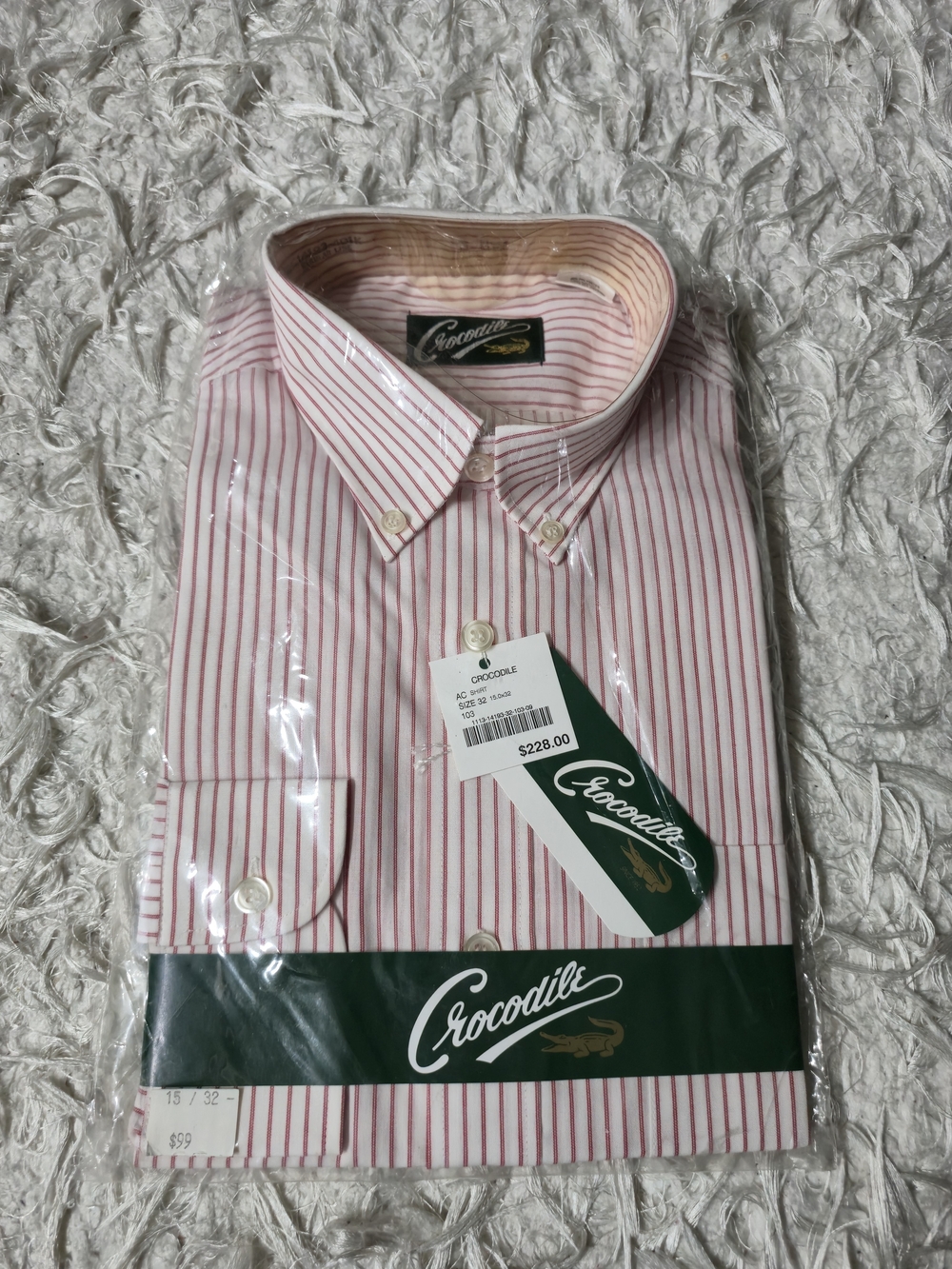Vintage Crocodile Men’s Dress Shirt 15 1/2 32 White Striped NOS Long Sleeve